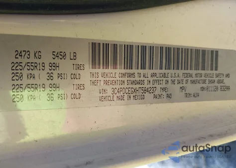 2017 Dodge Journey Gt из США, поврежденный, VIN 3C4PDCEGXHT584237